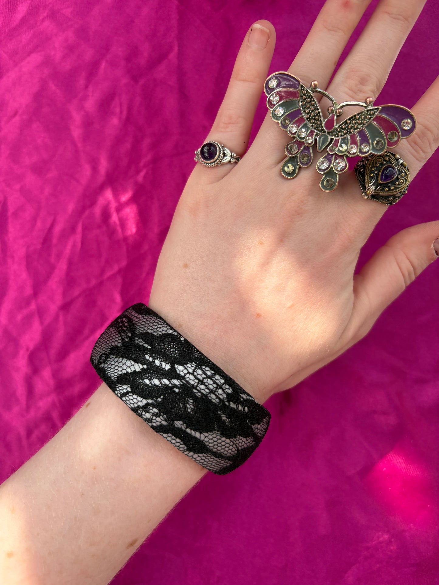 Black lace bangle bracelet