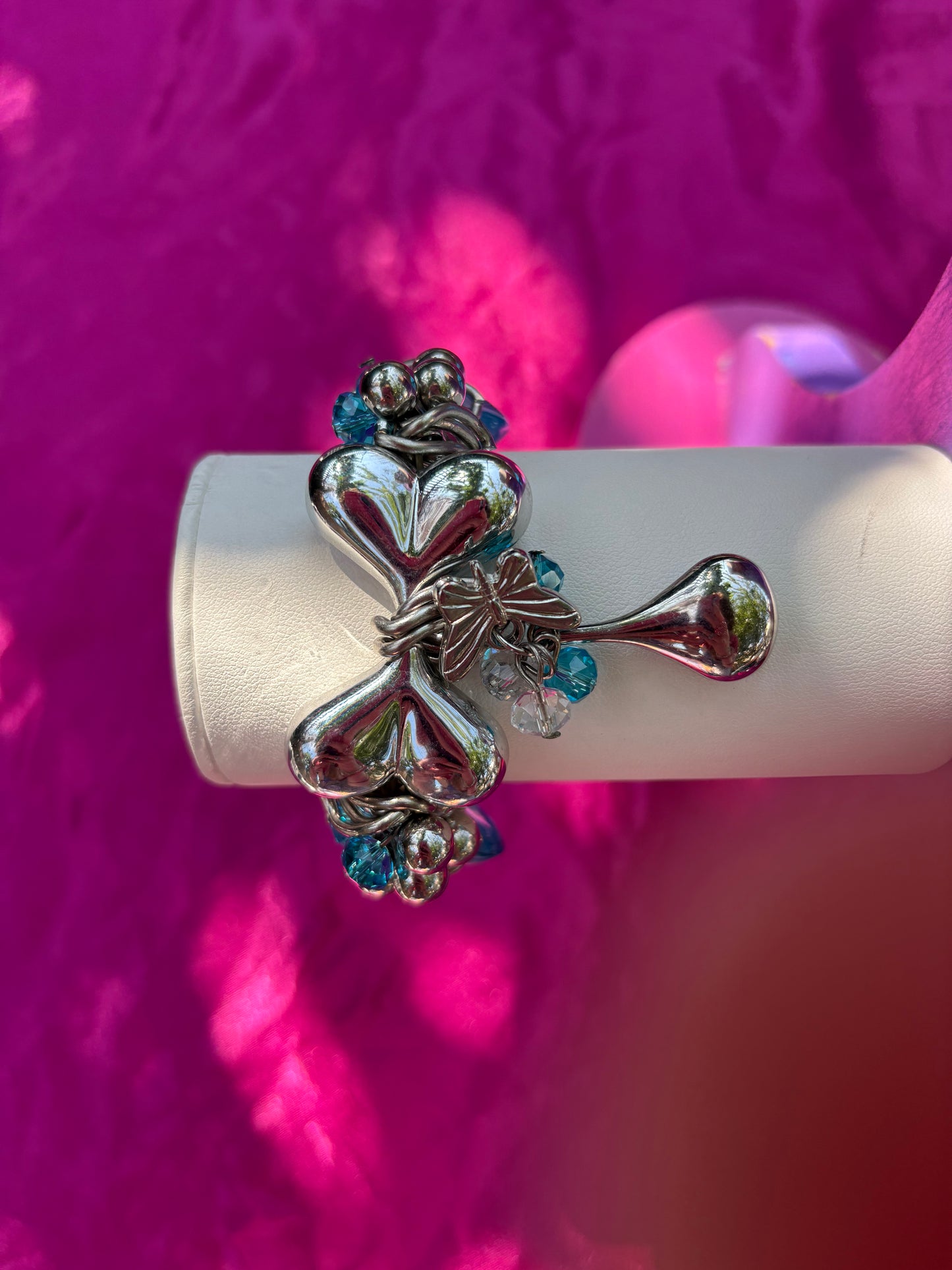 Silver and blue Bow Charm Bracelet