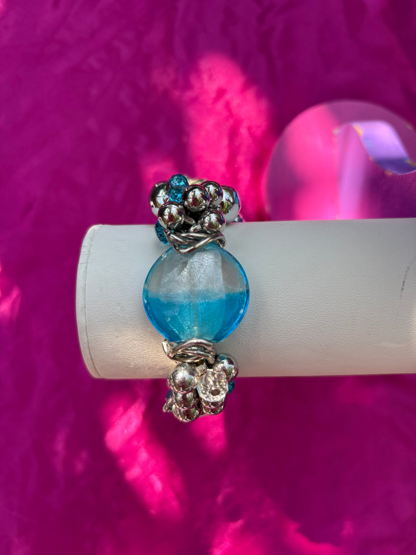 Silver and blue Bow Charm Bracelet
