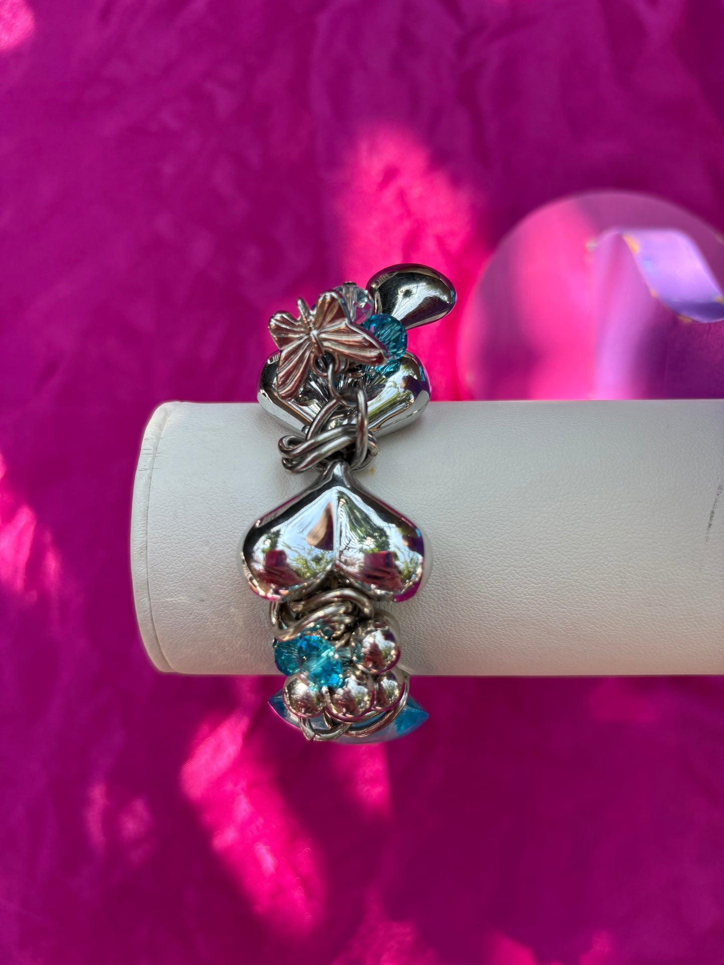 Silver and blue Bow Charm Bracelet