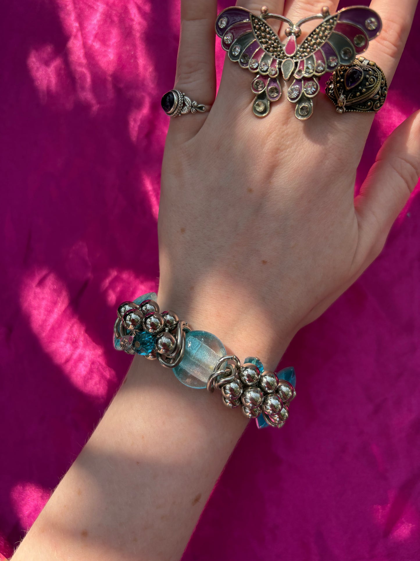 Silver and blue Bow Charm Bracelet