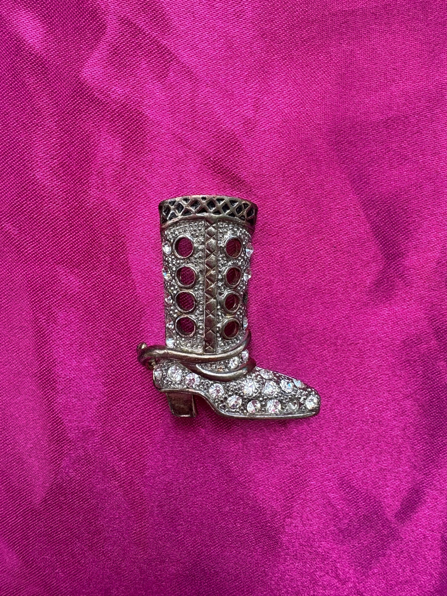 Rhinestoned Cowboy Boot Brooch