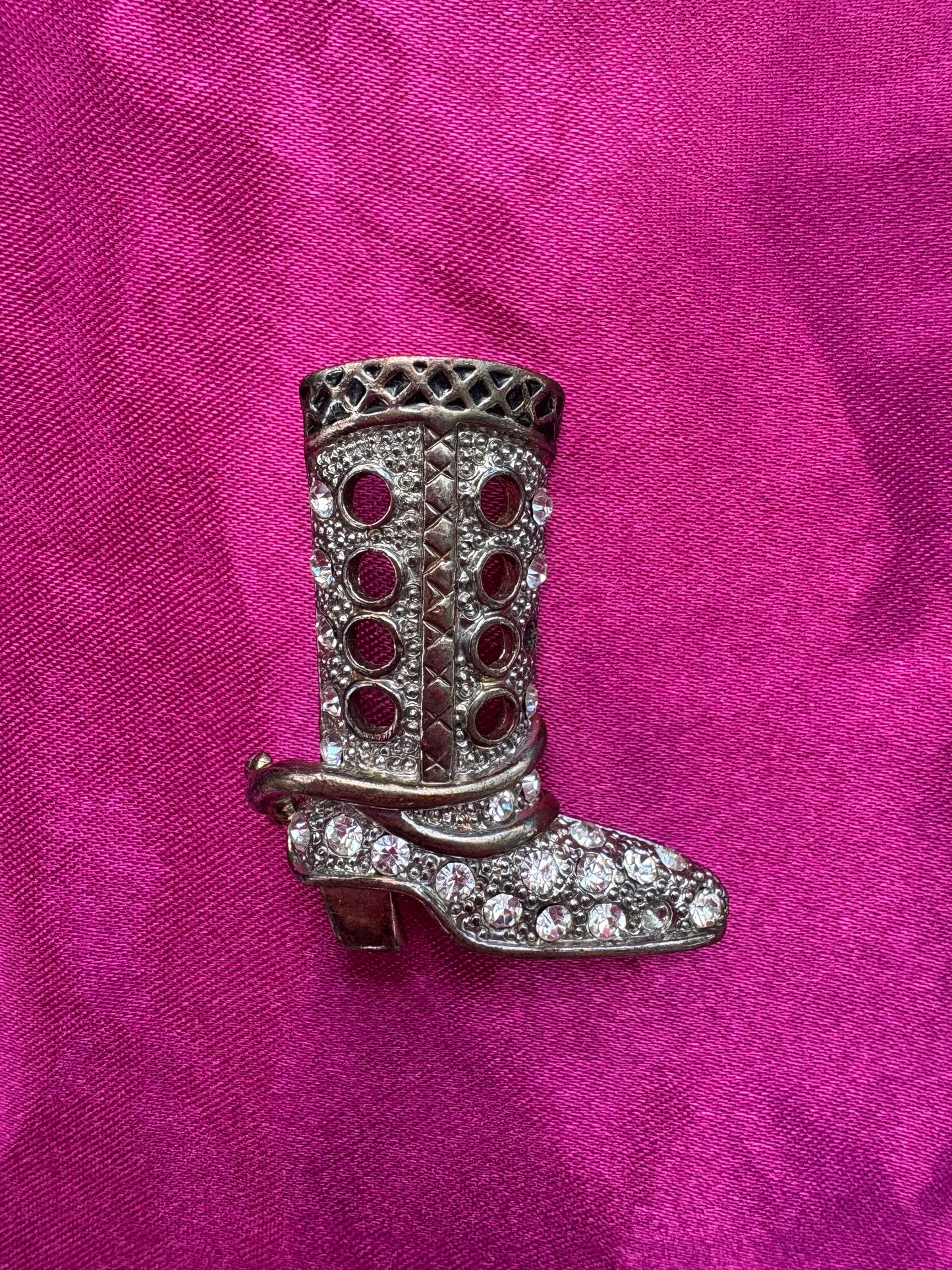 Rhinestoned Cowboy Boot Brooch