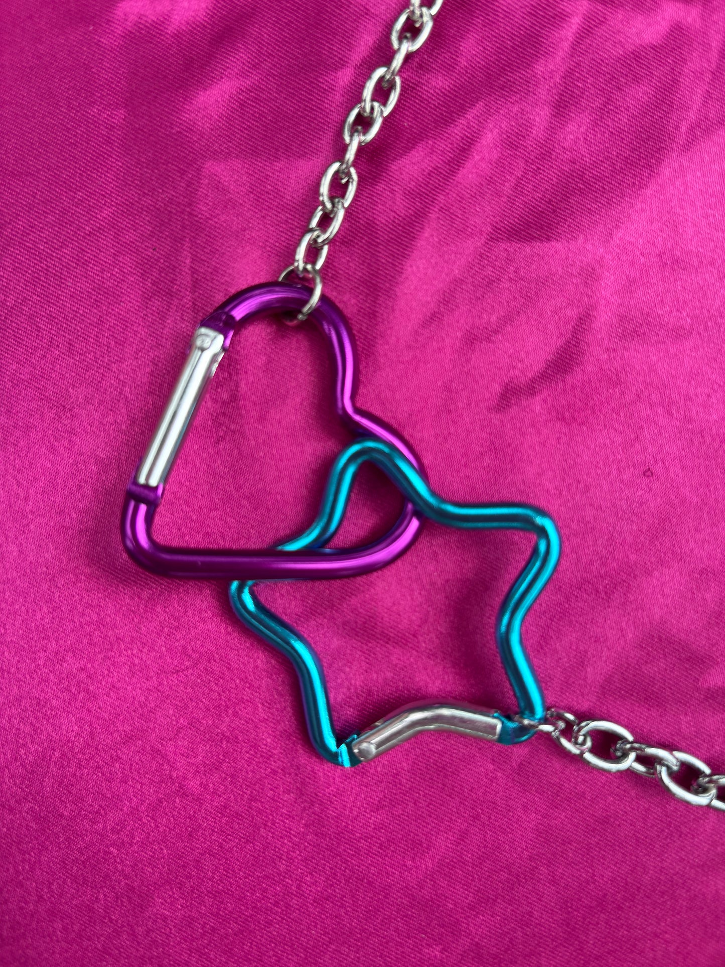 Interlocked Heart and Star Carabiner Necklace