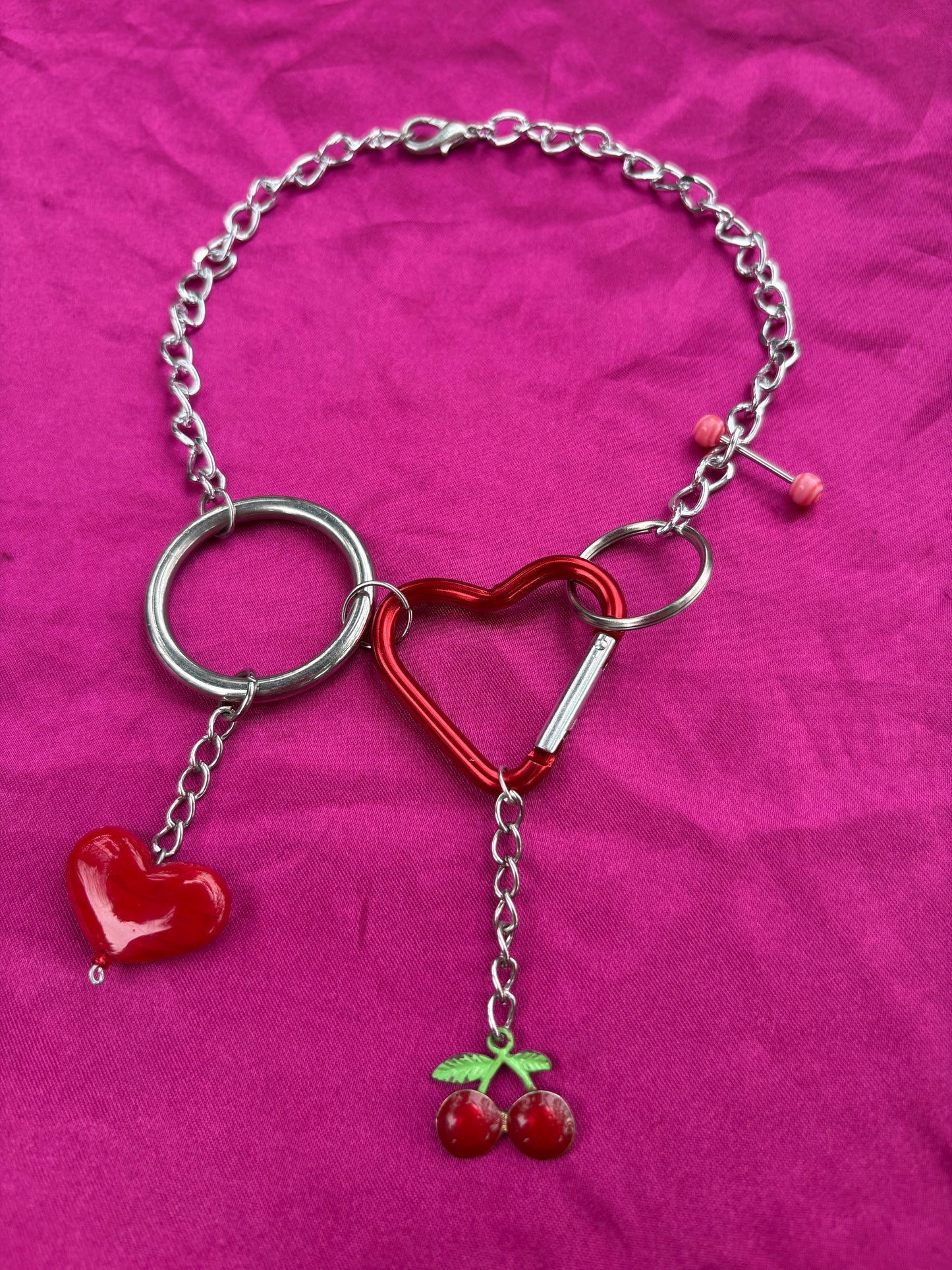 Cherry Hearts Carabiner Necklace