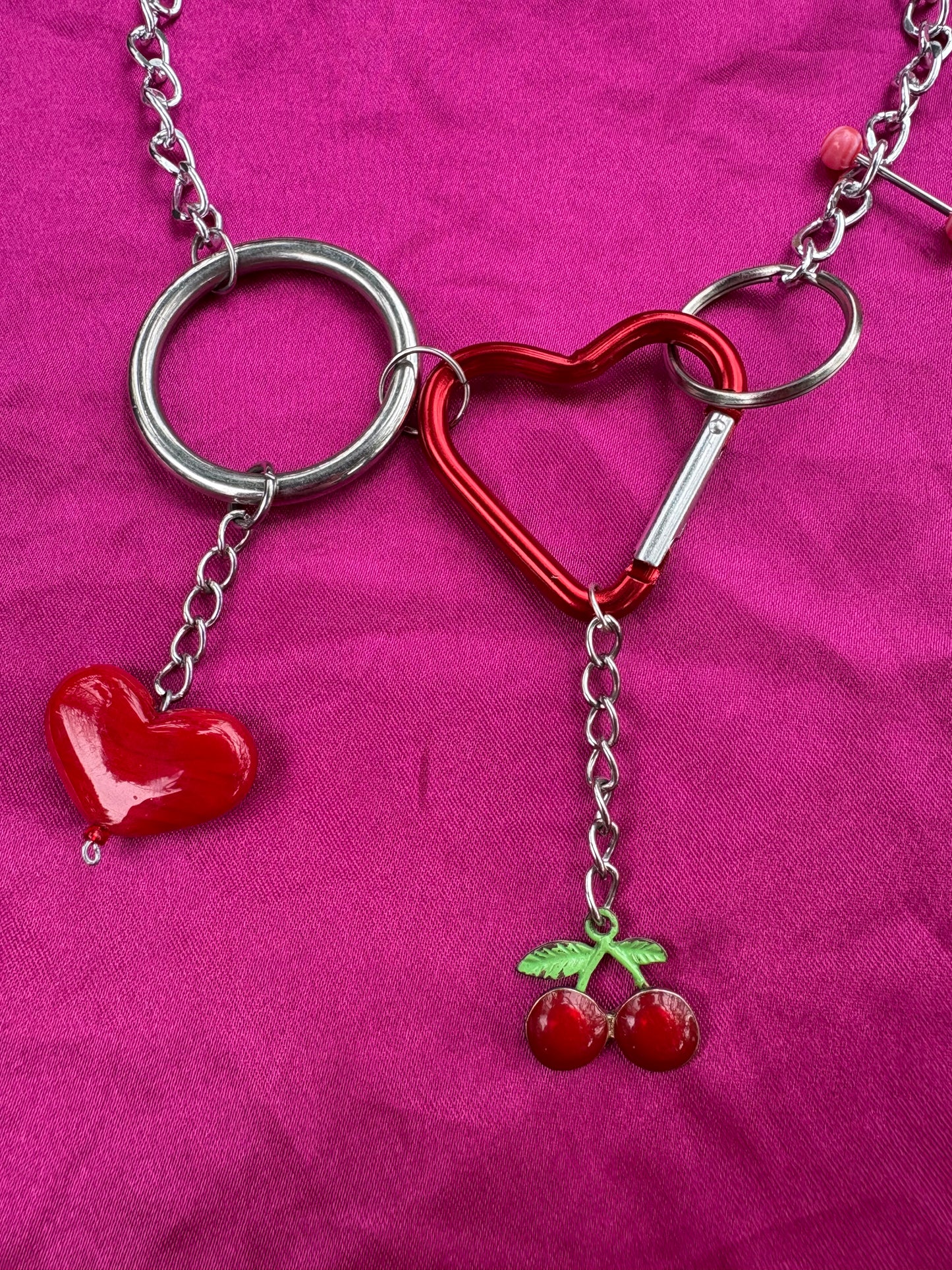 Cherry Hearts Carabiner Necklace