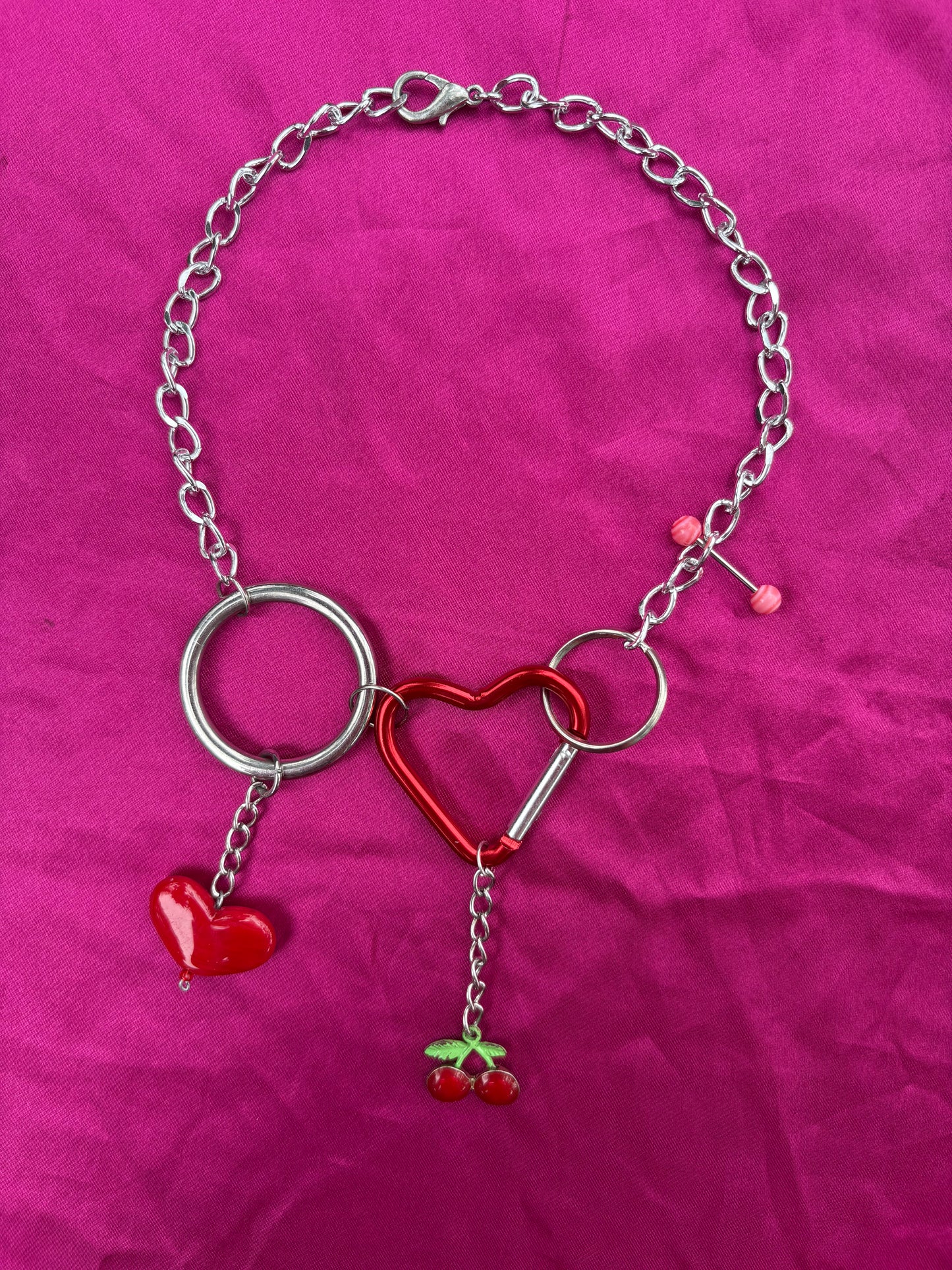 Cherry Hearts Carabiner Necklace