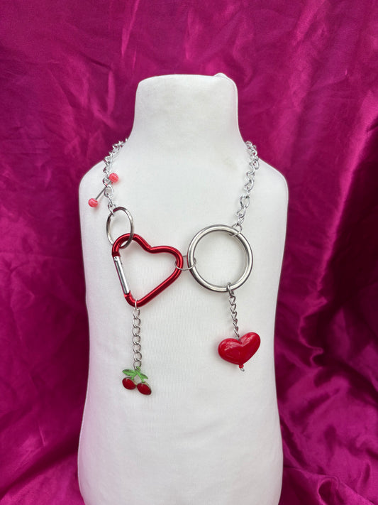 Cherry Hearts Carabiner Necklace