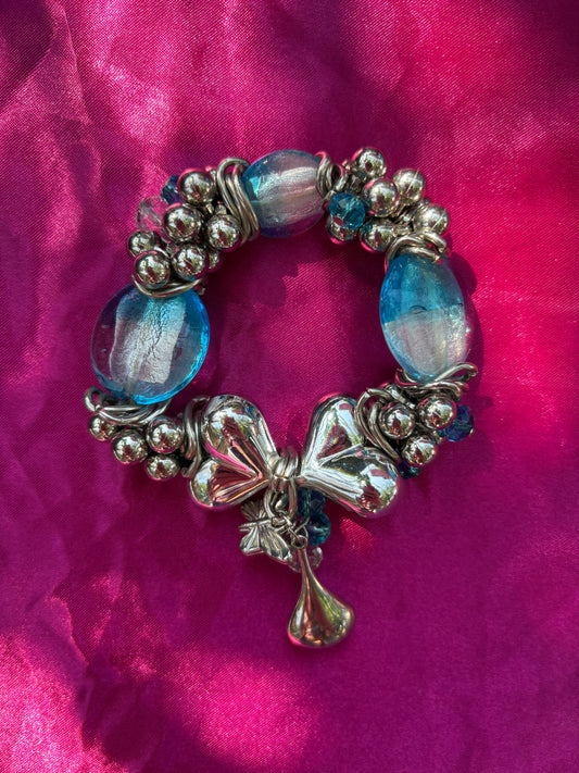 Silver and blue Bow Charm Bracelet