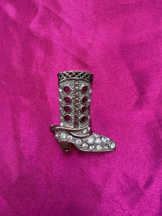 Rhinestoned Cowboy Boot Brooch